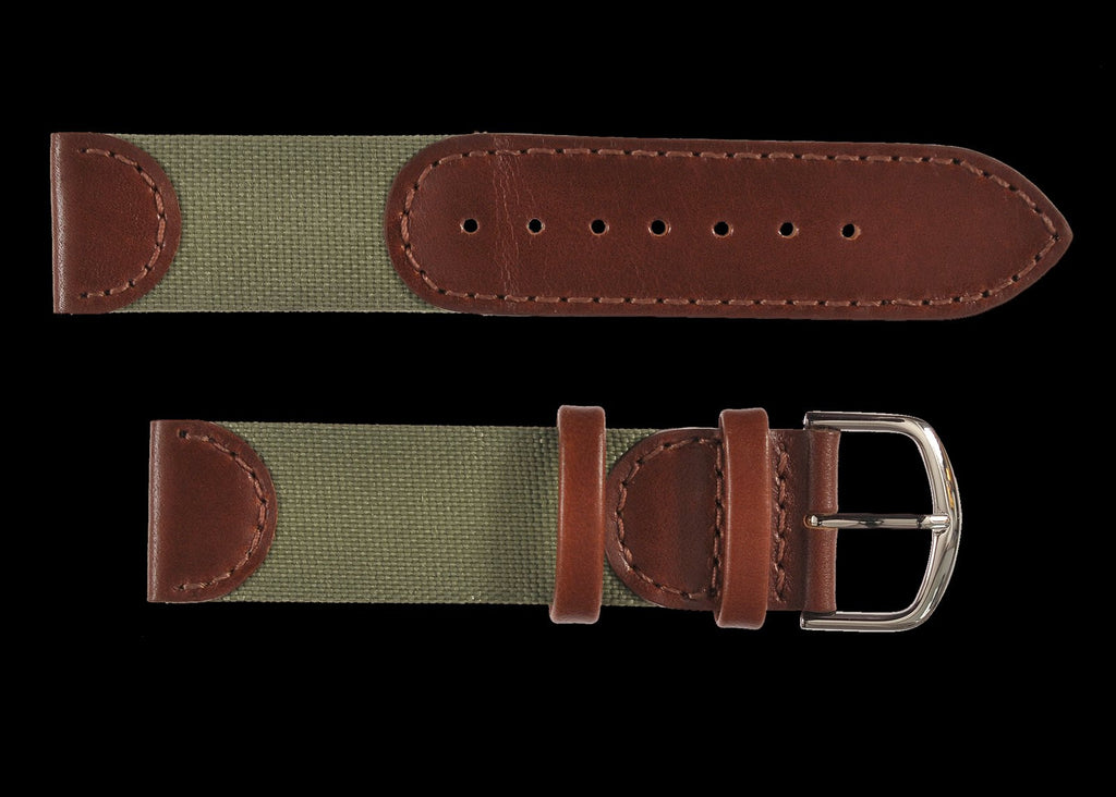 MWC 20mm Retro Leather and Fabric Combination Watch Strap
