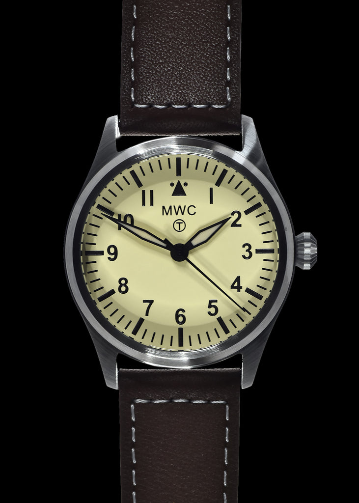 MWC Classic 40mm Cream Dial Stainless Steel Aviator Watch with Hybrid Movement and 100m/330ft Water Resistance